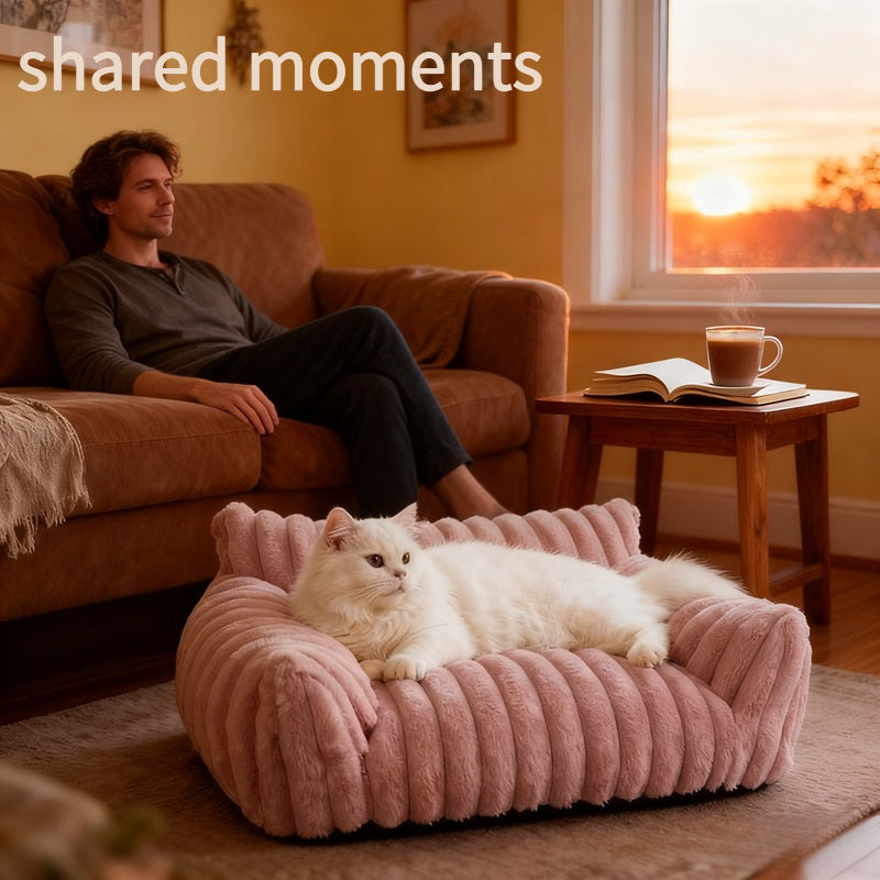 Cute Cat Couch For Pets - Fluffy Cat Beds With Premium Soft Corduroy Fleece, Fuzzy Cats Beds For Indoor Cats With Removable Washable Cover, Supportive Pet Sofa